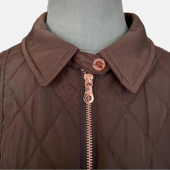 PER UNA Women’s Jacket Brown Quilted Jacket Rose Gold Zip Front Puffer - Picture 5 of 8